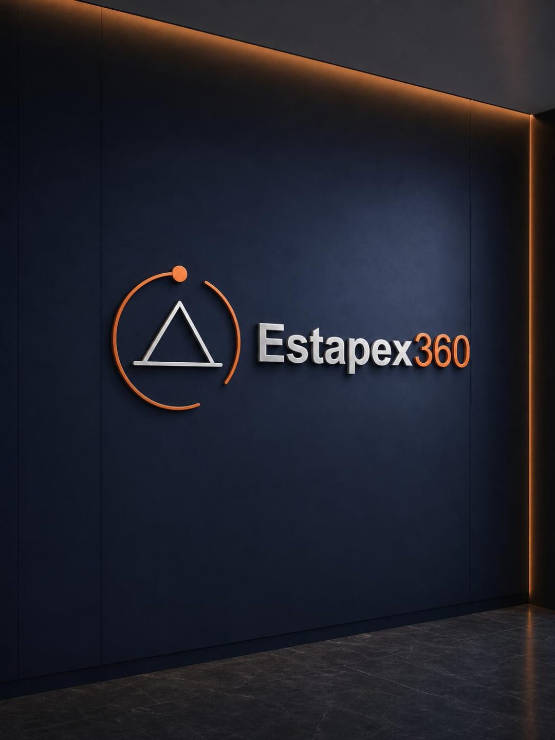 Estapex360 ofis giriş tabelası — kırık daire içinde üçgen sembol