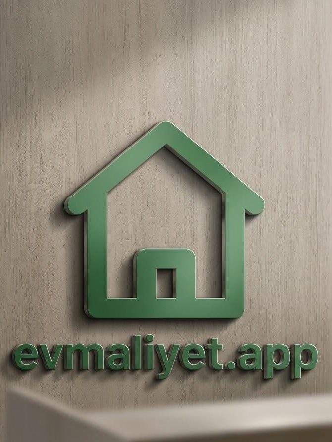 evmaliyet.app ofis tabelası — yeşil kontur ev sembolü